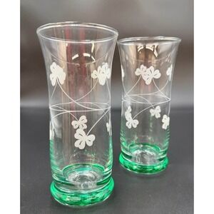 Vintage Eamon Shamrock Drinking Glasses Goblets - Irish St Patrick's Day Barware